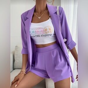 SHEIN | Purple Solid Blazer and Rolled Hem Short Set | Size Small | Worn Once